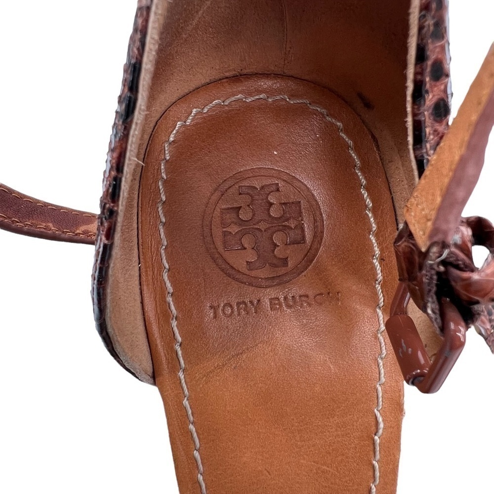 Tory Burch Brown Leather Python Platform Wedge Sa… - image 4